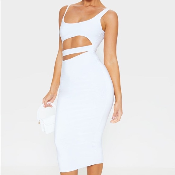 white slinky midi dress